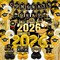 Class of 2026 Graduation Decorations - Black & Gold All-in-One Party Kit: "Congrats Grad" Backdrop, 2-Pack Gold Fringe Curtains, 2026 Foil Balloons & Tabletop Centerpieces